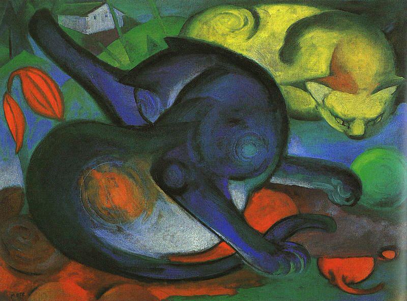 Franz Marc Two Cats, blue and yellow oil painting picture